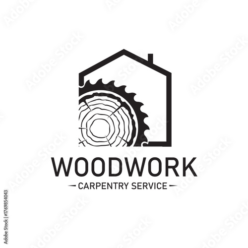 black woodworking carpentry emblem isolated on white background
