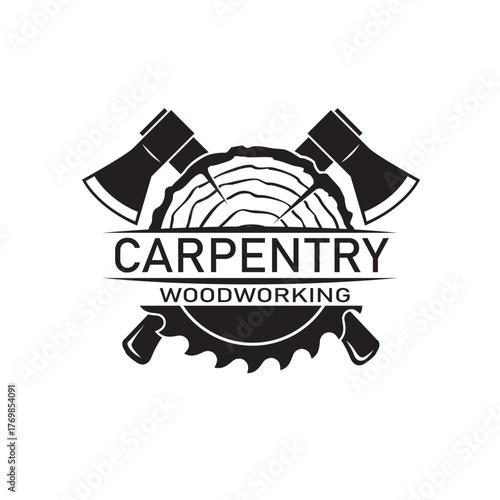 black woodworking carpentry emblem isolated on white background