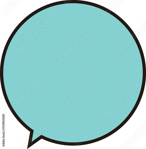 Round speech bublle chat icon template.  Quote box placeholder with circular blue layout and copy space. blue-green.