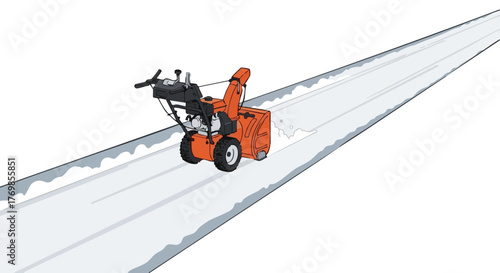 Snowblower clearing snow on freshly paved driveway in winter  