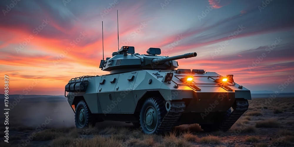 Obraz premium Modern armored infantry fighting vehicle on a field, infantry, equipment