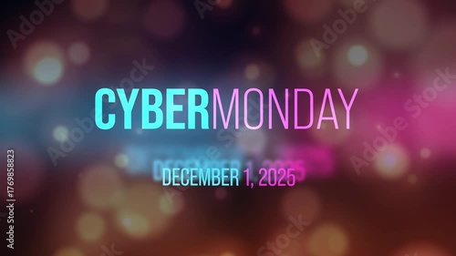 Background for Cyber Monday Video. December 1, 2025 text. 4K Motion Graphics Discount Promotions.