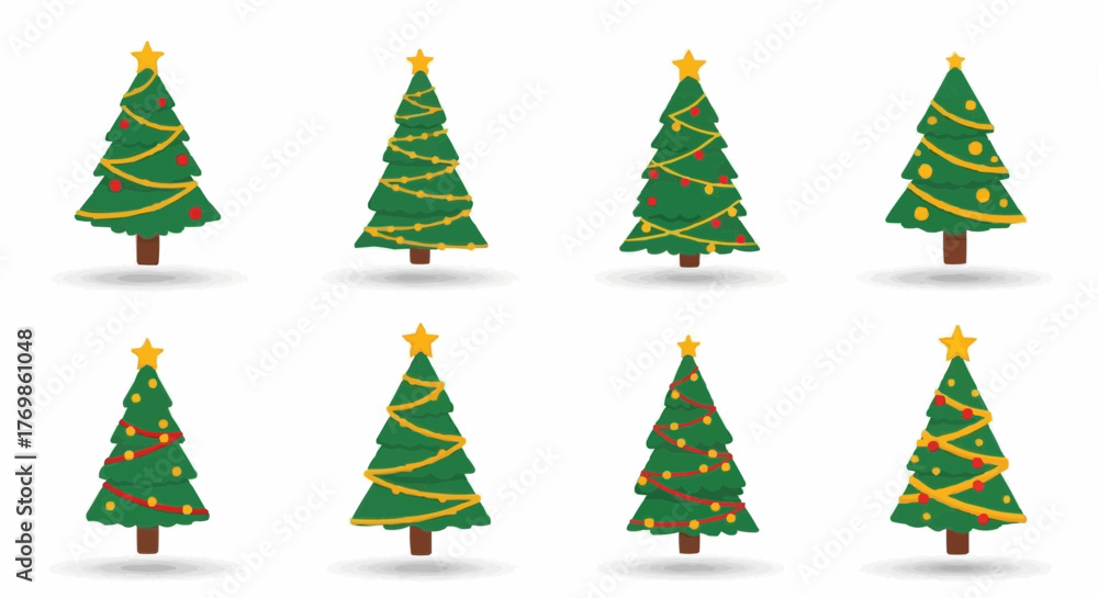 Obraz premium Eight decorative Christmas trees in various styles and ornaments 