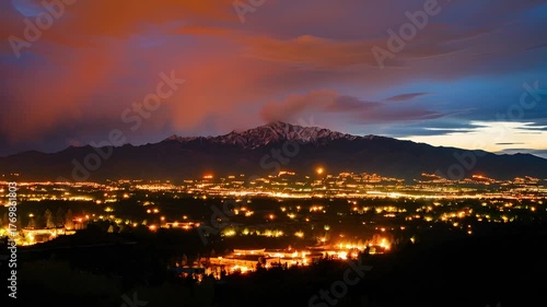 Spectacular Sunset Over Colorado Springs with Pikes Peak views panorama
