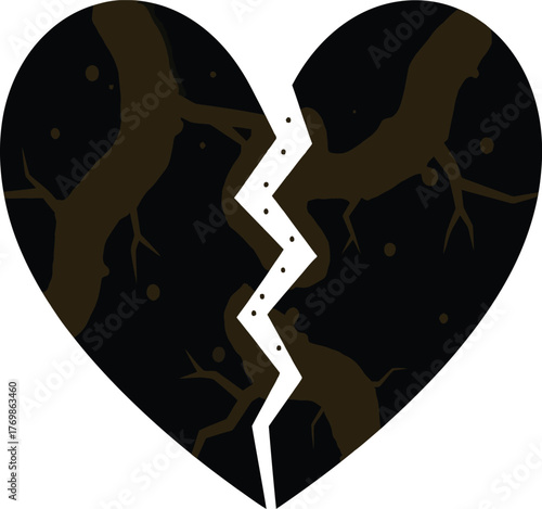 Broken Heart with Dark Tree Branches and Dark Background heartbreak sadness