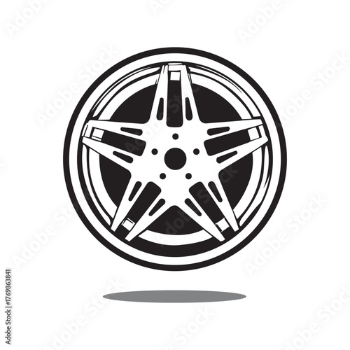 Black and white car rim line art vector illustration