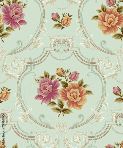 Elegant floral damask wallpaper with a vintage, romantic feel