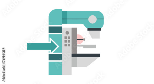 Simplified diagram of mammogram machine for breast exams. Suitable for medical publications, educational materials, and healthcare presentations.
