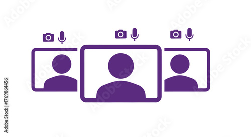 Digital meeting with multiple participants displayed in purple frames silhouette