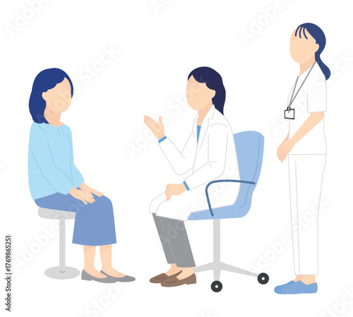 患者を診察する医者と看護師のシンプルイラスト素材
