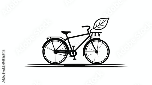 Eco-friendly bicycle with leaf symbol in basket, representing sustainable transport.