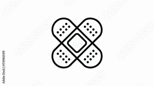 Abstract medical symbol of four adhesive bandages forming a cross shape, representing care and healing.