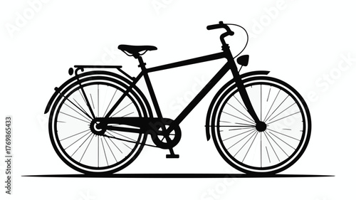 Classic black bicycle silhouette on a clean white background, perfect for urban travel and eco-friendly transport.