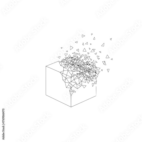 Abstract Geometric Cube Dissolving into Triangles Graphic Design Illustration