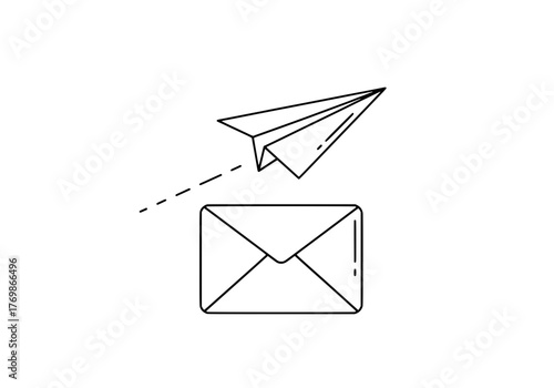 Paper airplane flying from an envelope, concept of sending a message