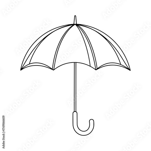 A Simple Black and White Outline Drawing of an Open Umbrella