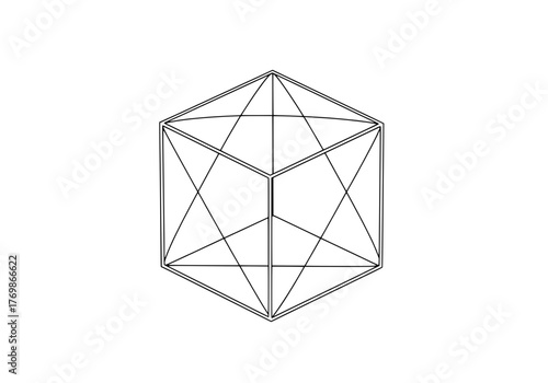 Geometric wireframe structure of a cube with lines creating a three-dimensional form
