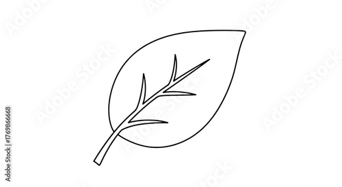 A Simple Outline of a Leaf with Stem, Representing Nature and Growth