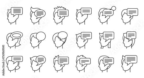 Vivid cartoon illustration of a stylized human head profile with a prominent speech bubble emerging from its forehead, set against a clean white background, perfect for graphic design, web