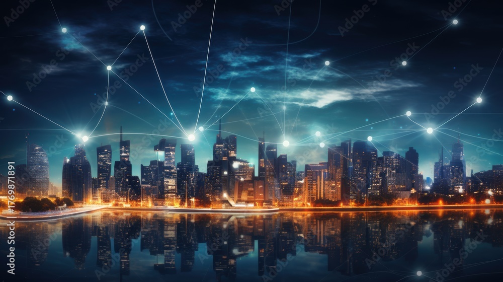 Obraz premium 5G wireless network, high speed internet, cloud computing or connect diagram technology, Data storage, service, synchronize, online, financial, Connectivity global, smart city, ecommerce, facility