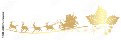 line art berry and santa sleigh silhouette christmas berry leaves