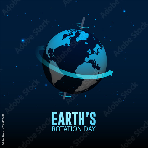 Square banner graphic of earth's rotation day, good for earth's rotation day celebration on January 8th.