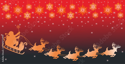 Christmas card with reindeer sleigh and snowflakes, vector Christmas card with reindeer sleigh and snowflakes