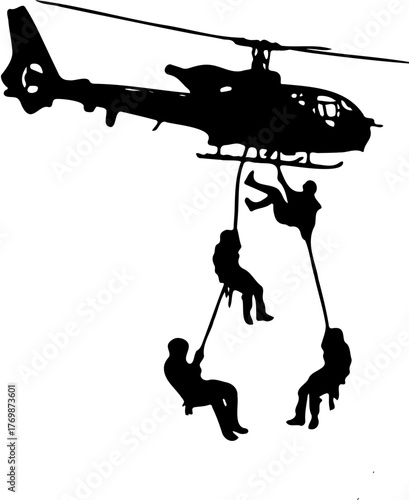 helicopter and soldier silhouette vector illustration
