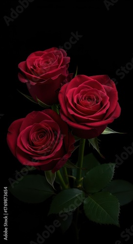 Wallpaper Mural A stunning trio of deep crimson roses with velvety petals, perfect for expressing profound love, passion, and sophisticated beauty ,trio ,deep red ,sophisticated Torontodigital.ca