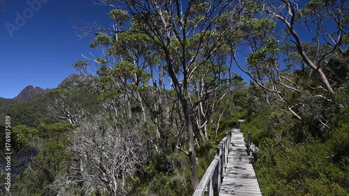 Mountain top in high elevation of the beautiful landscape at cradle mountain in Tasmania, a popular travel destination for hiking and other outdoor activities in Australia.