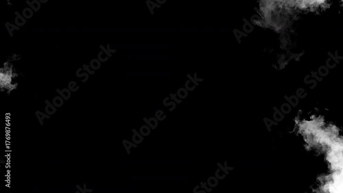 Swirling smoke or ink fluid transition effect. Steam, dust explosion. Black on white background