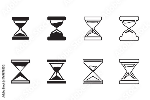Collection of black and white hourglass icons. Great for time concept, countdown, or productivity designs.