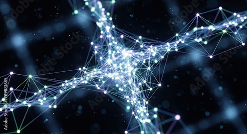 Modern glowing network of connected data points on dark background for innovative technology solutions and cutting-edge digital designs that are sleek and stylish