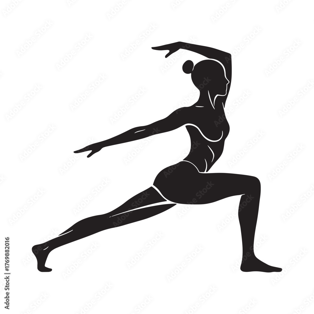 Fototapeta premium Woman in Warrior I Yoga Pose Silhouette warrior pose