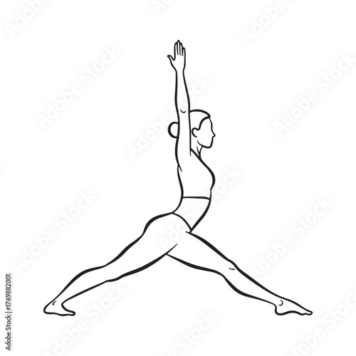 Woman in Warrior I Pose Line Art yoga fitness