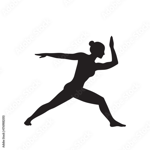 Woman in Warrior Pose Silhouette with Arms Extended