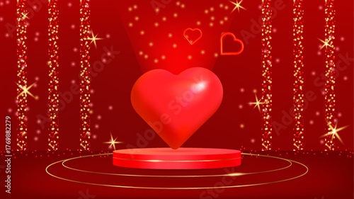 Valentines Day Luxury podium Heart 3D Style symbolizing love and elegance. For advertising marketing web design and festive event promotion. Vector illustration...