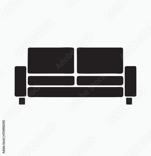 Black Sofa Icon with Rounded Armrests and High Backrest