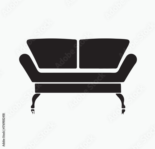 Black Sofa Icon with Rounded Armrests and High Backrest
