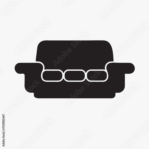 Black Sofa Icon with Rounded Armrests and High Backrest
