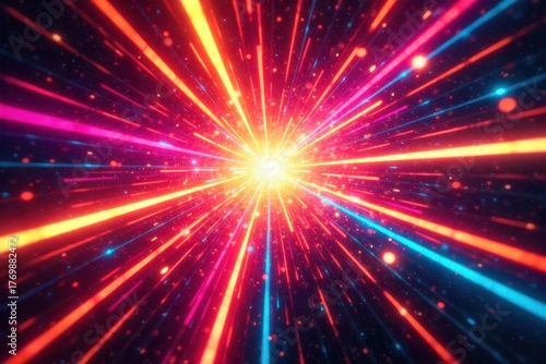 Uninhibited Vibrancy Abstract bursts of color and light evoking the joyful chaos of spirited energy. An abstract explosion of vibrant, swirling colors and dynamic light streaks. Think neon pinks,