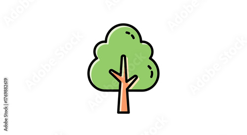 A minimalist green tree with a bold outline, representing nature and ecology in a flat design style. This is a simple Vector Illustration