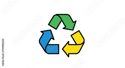 Recycling Symbol Vector Illustration with Arrows in Green, Blue, and Yellow on White Background