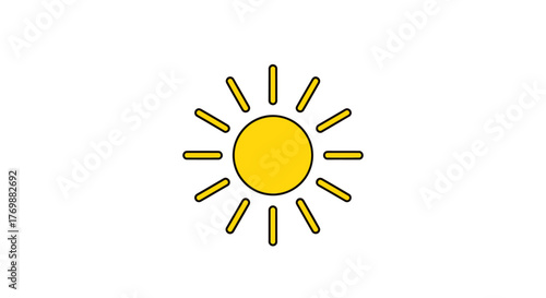 Bright Yellow Sun Icon, Vector Illustration of a Radiant Sun with Rays