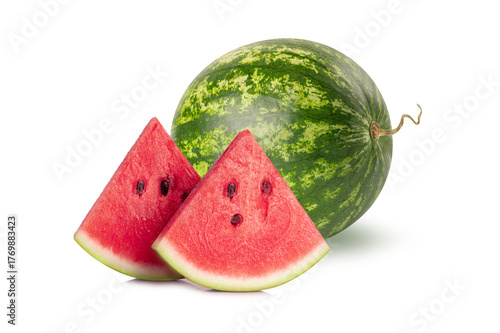 Watermelon with slices isolated on white background.