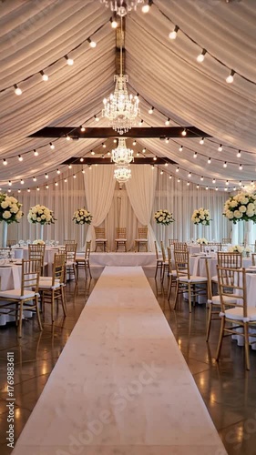 luxurious wedding reception setup inside elegantly decorated white tent | wedding, event, party, celebration, romance theme