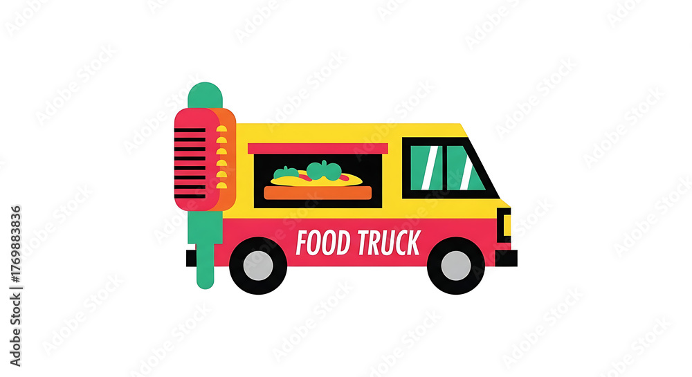 Naklejka premium Colorful Vector Illustration of a Food Truck on a White Background for Culinary and Business Concepts