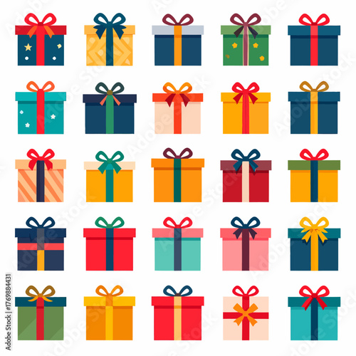 Festive Christmas Sale & Shopping Elements Colorful Gift Boxes, Presents, and Holiday Shopping