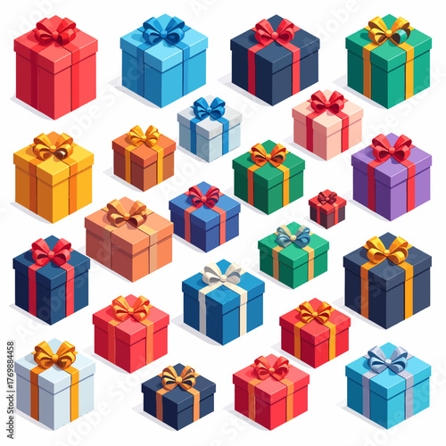 Festive Christmas Sale & Shopping Elements An Array of Colorful Gift Boxes for Holiday Promotions & Deals