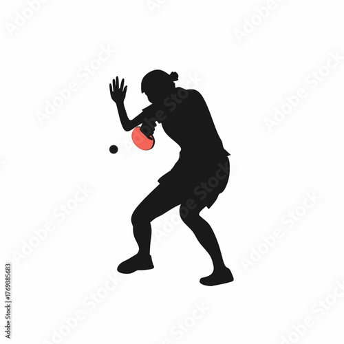 silhouette vector illustration of a female table tennis player